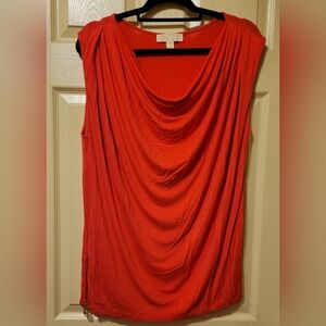 Michael Kors Orange Cowl Neck Sleeveless Blouse With Zipper Logo On Side- Size L
